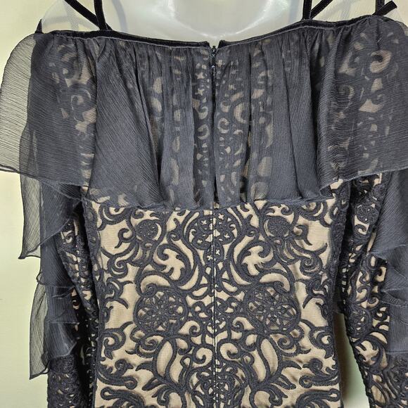 Tadashi Shoji Ada Dress Womens 10 Embroidered Lace Velvet Party Event Ruffle NEW - Picture 11 of 16